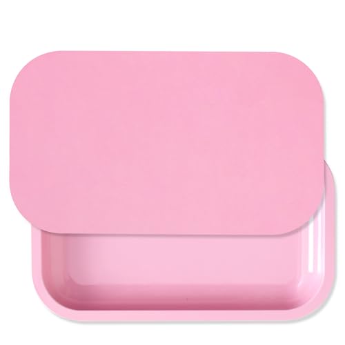 Spetase Large Metal Tray with Soft Magnetic Lid Pretty Decorative Tray with Magnetic Self-Sealing Cover Perfect for Home and Travel 10.66.3(Pink)