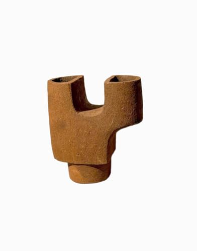 an Hana Handmade Twin-Mouth Ceramic Vase - Rustic Clay Sculptural