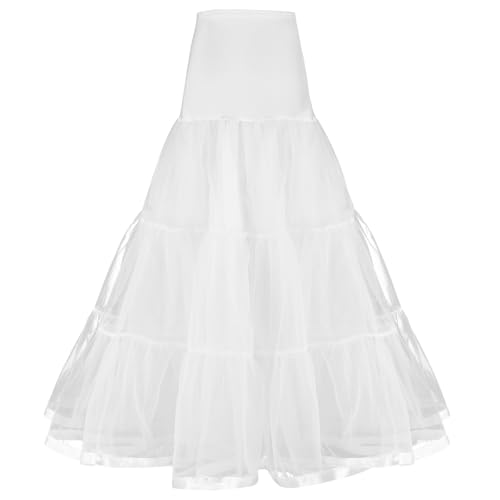 AYBUY Vintage Langer Petticoat, 1950er Damen Tüll Ballettrock, Geeignet für Halloween, Karneval, Rockparty, Retro-Abschlussball, Hochzeit, Weiß(XL)