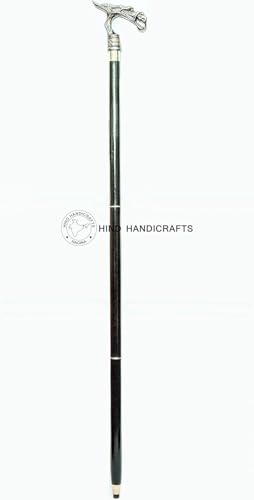 Hind Handicrafts Dekorativer viktorianischer Gehstock und Gehstöcke für Damen und Herren, 91,4 cm, schwarzer Ebenholz-Messing-Griff, Uni, Derby, faltbarer Gehstock (91,4 cm, antiker Drache 2)