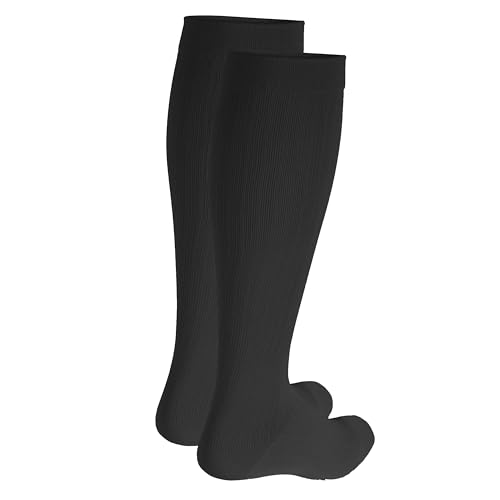 Image of NuVein Men's Compression Socks, 20-30 mmHg Support, Dress Trouser Style, Over Calf Knee High, Black, X-Large