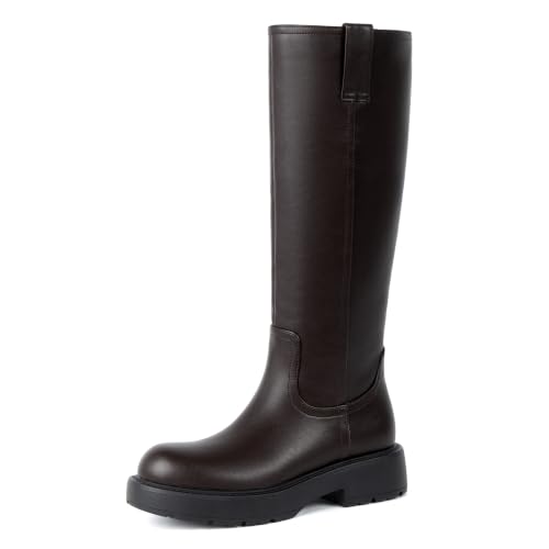 Image of VIUGJNEX Knee High Boots Women Low Heel Flat Chunky Fall Tall Riding Boots
