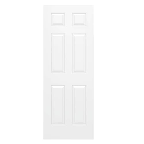 Image of JUBEST 30 inchx80 inch Raised 6-Panel Textured White Primed Hollow Core Interior Molded Door Slab, NOT Pre-drilled and NOT Included Hardware, Paintable Interior Door for Pantry, Laundry, Office