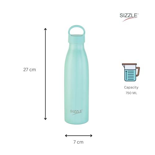 Image of Sizzle Modern Stainless Steel Water Bottle 700 ML Kids & Adults - Lightweight, Single Walled, Leakproof Water Bottle | For School, Office, Gym | Aqua (Pack of 1)