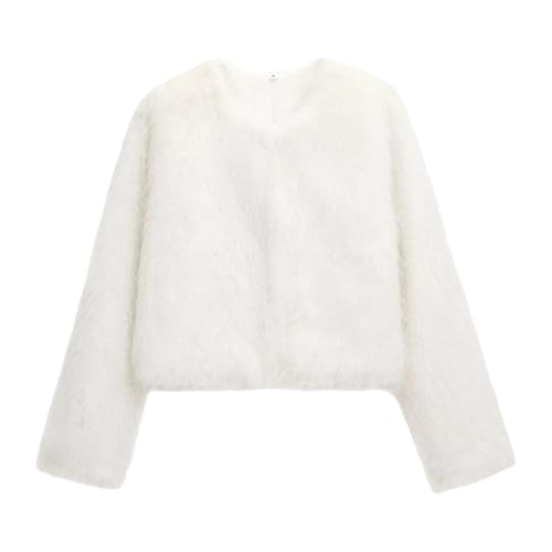 Chaqueta de piel sintética blanca para mujer, abrigo de invierno con chal y pelo, manga larga, estilo formal noche, cárdigan corto piel.