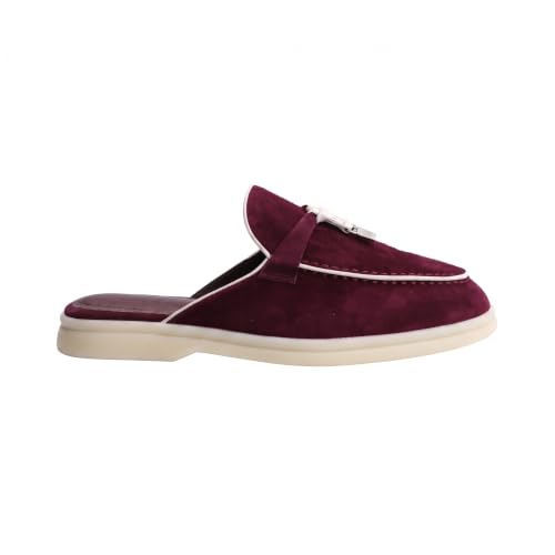 Image of XOBZJH Designer Women's Mules Flat Heel - Suede Leather Flats with Tassel Detail, Comfortable Slip-On Backless Loafers,Casual & Work Shoes