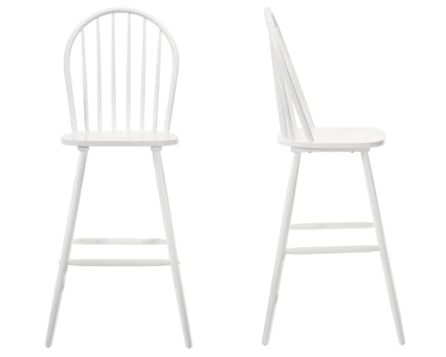 Set de 2 Butacos de Barra Windsor de Madera de 30", Blancos | Sillas de Barra de Madera con Respaldo de Espinilla, Asientos Cómodos para Bistro, Cocina y Comedor miniatura 1