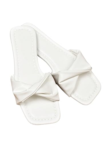 SHENHE Women's Square Open Toe Dressy Slides Flat Sandals Twisted Slip on Sandals