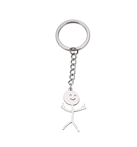 UNIFT Lustiger Schlüsselanhänger für Damen und Herren, Edelstahl, Smiley, Mittelfinger/Basketball-Bösewicht, Freundschaftsschmuck, silber, Einheitsgröße