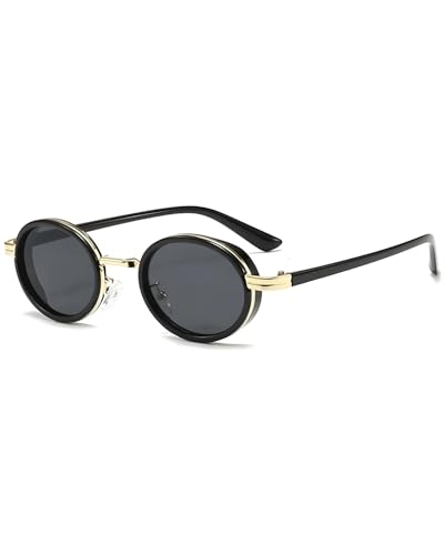 Image of Retro Oval Sunglasses for Men Women - Unisex Vintage Fashion Sun Glasses - Metal Hinge - UV400 Protected Anti Glare Goggles for Man Woman - Branded Stylish Driving Party Sunglass