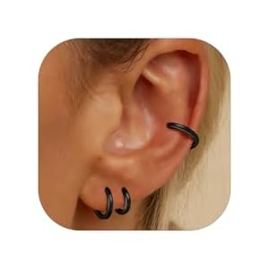 PROSTEEL Hoop Earrings for Women Men, 8mm/10mm/12mm/14mm/16mm/18mm/20mm Small Huggie Hoops, Gold/Silver/Black/Rose Gold Hypoallergenic, Everyday Earrings Jewelry for Multiple Piercings 12mm