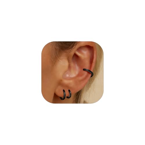 PROSTEEL Hoop Earrings for Women Men, 8mm/10mm/12mm/14mm/16mm/18mm/20mm Small Huggie Hoops, Gold/Silver/Black/Rose Gold Hypoallergenic, Everyday Earrings Jewelry for Multiple Piercings 12mm