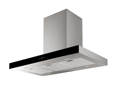 refsta 1439 CARPE VENTUM, Design Inselhaube, 90cm, Glas schwarz, Edelstahl, LED, 3 Stufen, Booster, Touch Control, 648m³/h, Energie A+
