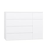 FOTOSOK White Dresser with 19.5'' Deeper Depth, Modern Dresser White Chest of Drawers with Door for TV Stand, Deep Drawers and Wide Storage Space