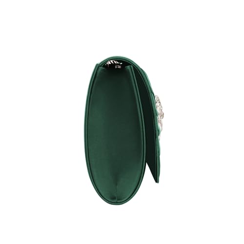 Image of Evening Bags For Women Pleated Satin Rhinestone Brooch Prom Clutch Purse With Detachable Chain Strap