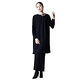[ニッセン] 【喪服・礼服】＜Callarus＞日本製生地使用洗える防しわパール調デザインロングブラウス＋ワイドパンツセットアップ＜大きいサイズ有＞ 黒 LL