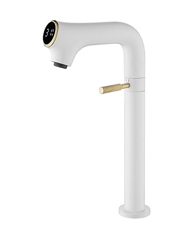Robinet de lavabo blanc à affichage numérique pour eau chaude et froide