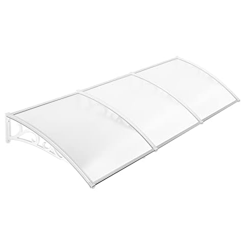 Front Door Canopy, Outdoor Awning Rain Shelter with Transparent Polycarbonate Plate and Aluminium Frame for Window, Porch, Front Back Door, 270 x 98.5 cm, White Cover