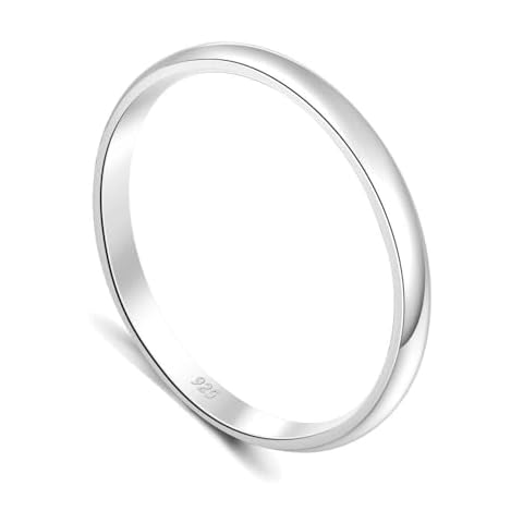 Minddha Sterling Silver Wedding Band – 925 Pure Sterling Silver Band for Women & Men | Sterling Silver Band for Women | Sterling Silver Wedding Band for Men - 2mm Band Size 7.5 Cover