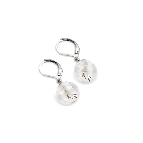Boucles d'oreilles en verre soufflé fleurs naturelles et acier inoxydable pour femme