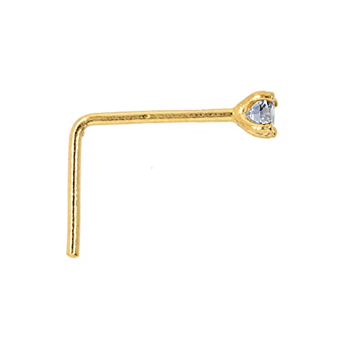 14Kt Gold Real Diamond Nose Stud 22G L-Shape Nose Ring Stud - Nose Piercing Jewelry - April Birthstone