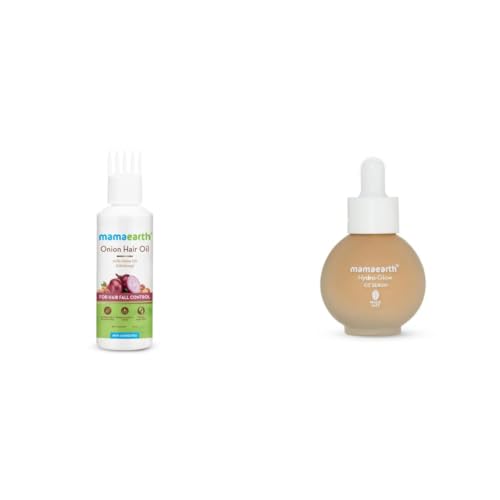 Image of Mamaearth Onion Hair Oil for Hair Growth Hair Fall Control with Redensyl 50 ml Mamaearth Hydra-Glow CC Serum with Vitamin C Hyaluronic Acid - Peach 30 ml