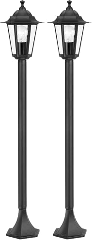 Eglo Lampadaire parisien Laterna 4, luminaire extérieur sur pied, lanterne, lampe de jardin et de chemin en fonte d’aluminium noir et verre, douille E27, IP44 (Lot de...