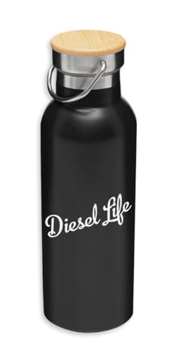 Diesel Life Car Auto Syle Eco, Acero Inoxidable, Botella Aislada, Tapa de Bambú
