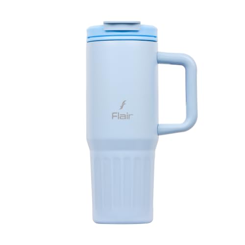 Image of FLAIR Vogue Vacuum Insulated Stainless Steel 750 ml Tumbler with Handle | 2-in-1 Lid with Flip Straw & Sip Spout -Blue | Hot & Cold Beverage Mug | Leak Resistant