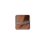 plucar Silver Anklets for Women, Layer Ankle Bracelet Chunky Ankle Bracelets for Women Trendy Anklet Set Cuban Link Anklets for Women Jewelry