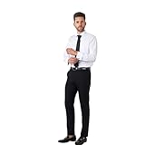 Xposed Mens White Dress Shirt Double Cuff with Cufflinks Easy Iron Cotton Tailored Fit [SHIRT-DB22-1-15]