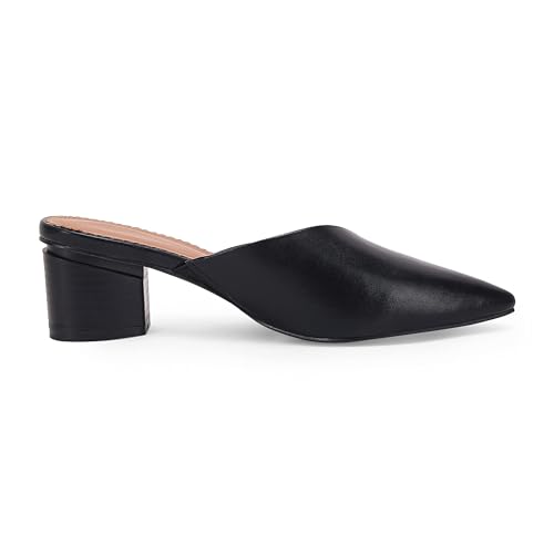 Image of Coutgo Womens Pointed Toe V Cut Mules Chunky Block Heels Slip On Clogs Fashion Office Slides Shoes