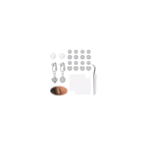 D.Bella Fake Belly Button Piercing Fake Belly Ring Cubic Zircon Clip on Belly Button Rings for Women Stick on Navel Ring no Pierced