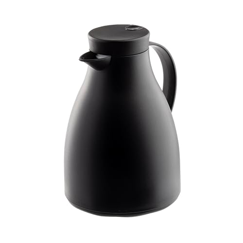 TableCraft 12667, 50 oz (1.5 L) Plastic Coffee Carafe with Glass Liner, Black Frosted Vacuum Insulated Coffee Dispenser with Push Press Lid, Lightweight, Ideal for Diners, Cafes & Restaurants