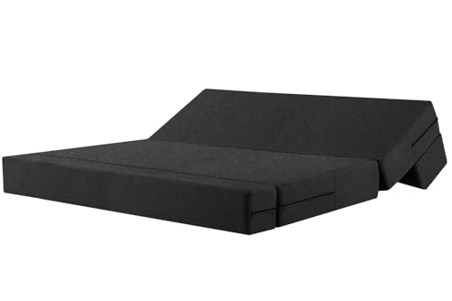 Image of Rosebell Lightweight 4 Person Foldable Sofa Cum Bed Jute Fabric Washable Cover Including 4 Cushion Size 6' X 6' Ft | Color - Black | Perfect for Home & Office