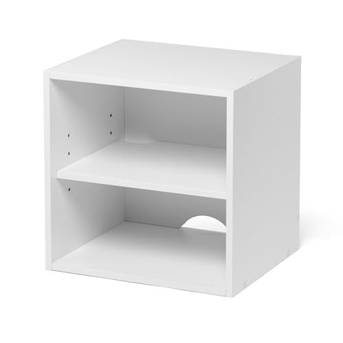 サンワダイレクト キューブボックス オープンラック 2段 幅35×奥行29.5×高さ35cm 配線穴 カラーボックス コの字ラック ホワイト 100-CUBEF1W