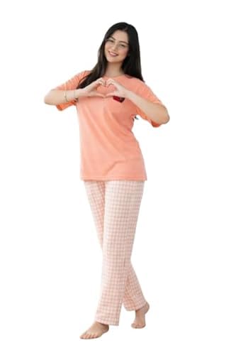 Women’s Cotton Pajama Set with Top & Pants | Korean Style Nightwear | Loose Fit Home Wear | Soft Women & Girls