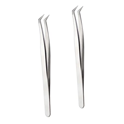 CALLARON 2Pcs Eyelash Extension Tweezers Silver Makeup Tools for Precise Grafting Professional Salon Accessories for Weddings Photoshoots Daily Wear