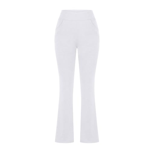 Womens Bootcut Yoga Pants Casual Slim Fit Elastic High Waist Flare Leggings Pant Tummy Control Wide Leg Sweatpants White