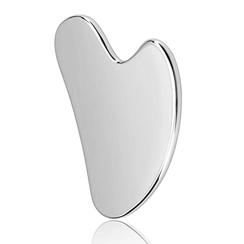 BAQI Herramientas de masaje de raspado Gua Sha de acero inoxidable, raspador facial Gua Sha, herramienta de terapia de masajeador corporal para el cuidado de la cara, spa, cuello Cover