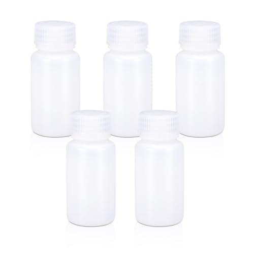 UMETASS Kunststoff-Flasche mit breiter Öffnung, Labor-Reagenzflasche, Versiegelt, Auslaufsicher, Durchscheinend, HDPE-Flasche für Pillenflaschen, Wasserprobenflaschen (5 Stück, 60ml)