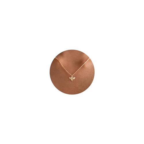 GUOKE Bee Necklace - 14K Gold Plated Dainty Gold Necklace Simple Jewelry for Women