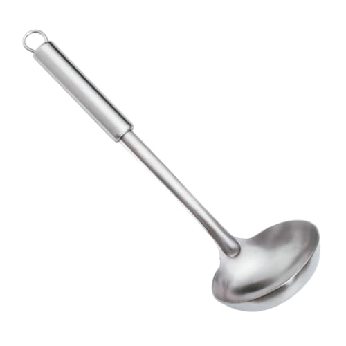 HOLIDYOYO Stainless Steel Soup Scoop Thickened Handle Cooking Utensil for Kitchen Ergonomic Grip Convenient Hanging Design Kitchen Gadget for Serving Soups and Sauces