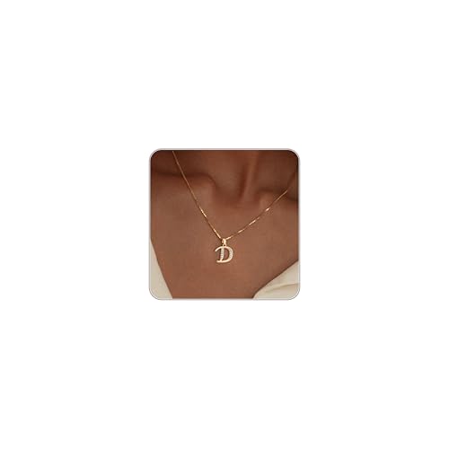 Fglqfam Gold Initial Necklace for Women 14K Gold Plated Box Chain Letter Pendant Trendy Name Necklace Dainty Personalized Jewelry Gift for Her (D)
