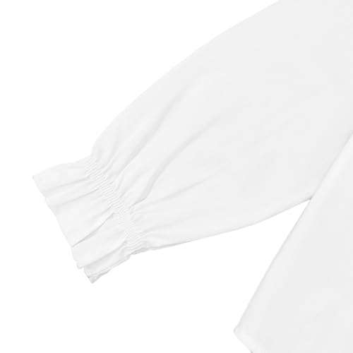Image of Girls Button Down Shirt Puff Sleeves Blouse Summer Cute Top Doll Collar School Uniform, 4-13Y
