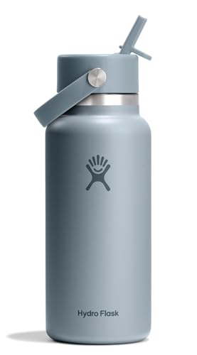 Image of Hydro Flask Water Bottle - Insulated Stainless Steel - Wide Mouth Flex Straw Lid, Non Spill, Leakproof and Refillable in 32 Oz Shale Gray