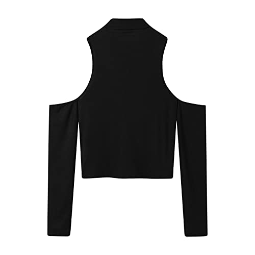 Mens Cold Shoulder Tops,Slim Fit Casual Pullover Skinny Long Sleeve T-Shirt Gay Sexy Crop Tops Mock Neck Tee4