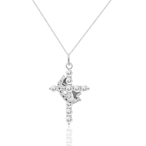 IWZDH Cross Necklace for Women, Stainless Steels Plated Gold Cross Necklace for Women, Trendy Crown Cross Pendant Necklace Simple Necklaces with Cubic Zirconia