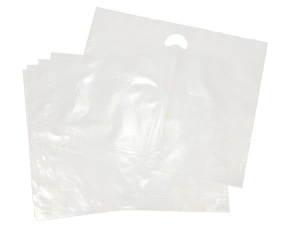 bag it Plastics 100 Clear Carrier Bags with Handles 22" x 18" + 3" - Heavy Duty Varigauge Punched Handle - Large Heavy Duty Plastic Shopping Bags for Retail