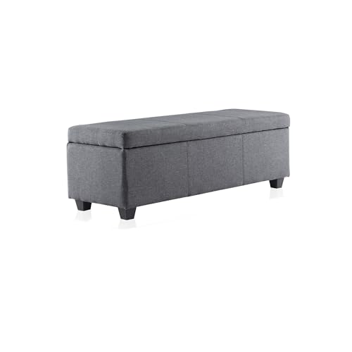 Image of BELLEZE Storage Ottoman, 47 Inch Bench Bedroom Bench with Safety Close Hinge, Extra Long Ottoman with Storage for Living Room, Entryway, Hallway, Foot Rest, Support 300lbs - Gray